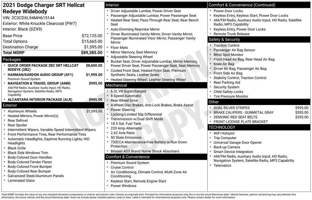 2021 Dodge Charger SRT Hellcat Redeye
