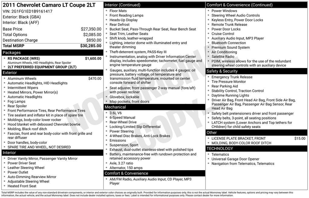 2011 Chevrolet Camaro 2LT 2LT