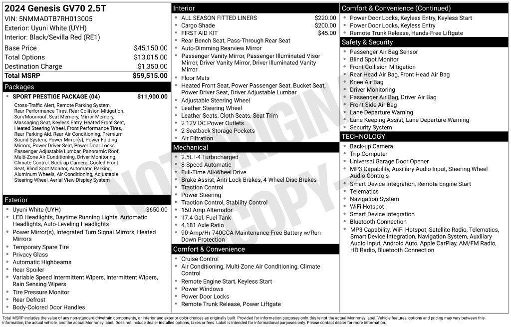 2024 Genesis GV70 2.5T Sport Prestige