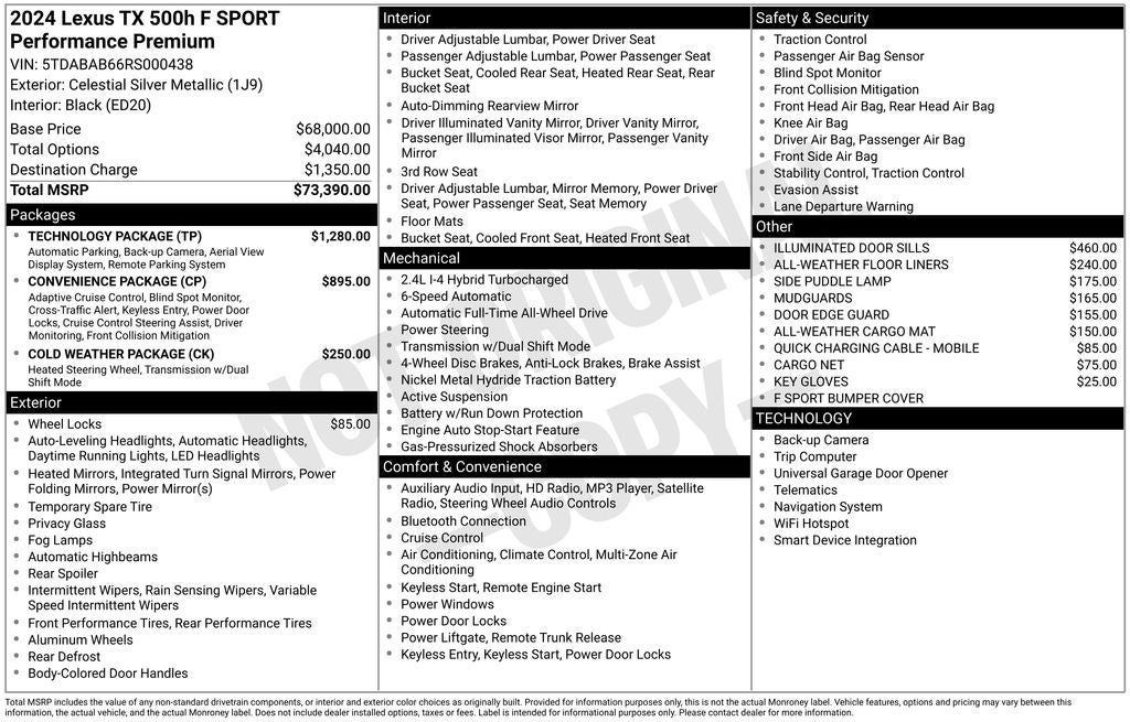 2024 Lexus TX 500h F SPORT Premium