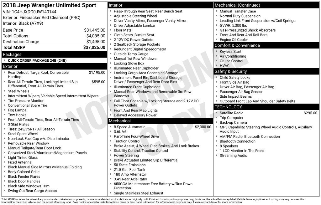 2018 Jeep Wrangler Unlimited Sport