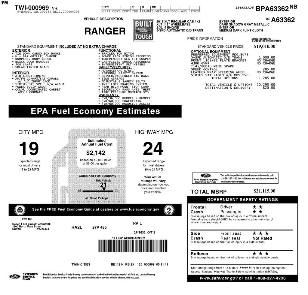 2011 Ford Ranger XL