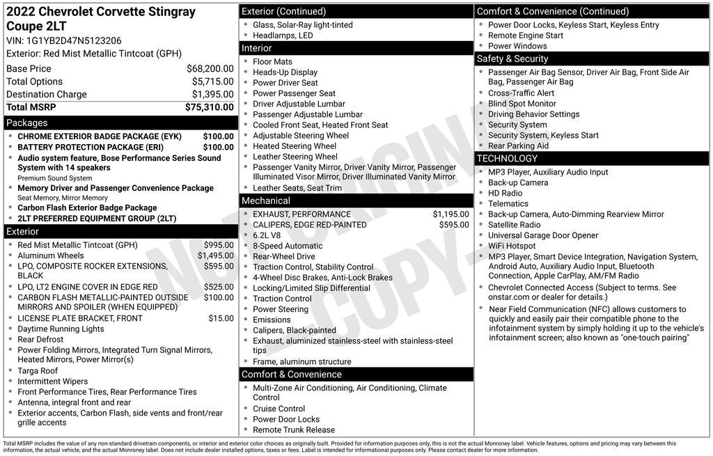 2022 Chevrolet Corvette Stingray 2LT