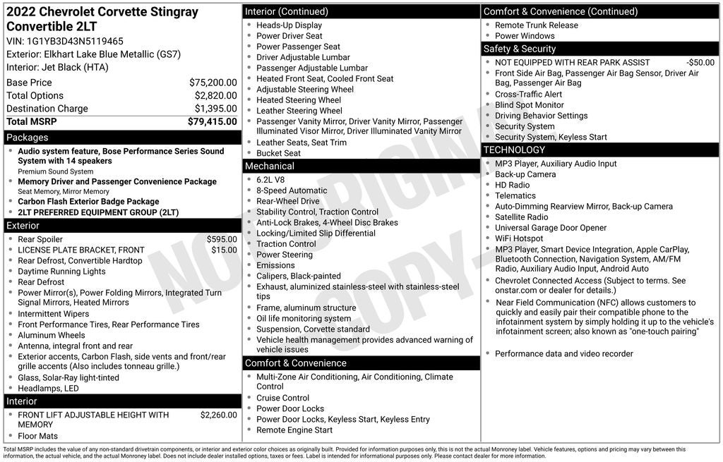 2022 Chevrolet Corvette Stingray 2LT
