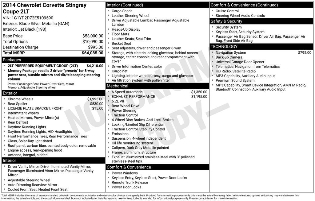 2014 Chevrolet Corvette Stingray Base 2LT