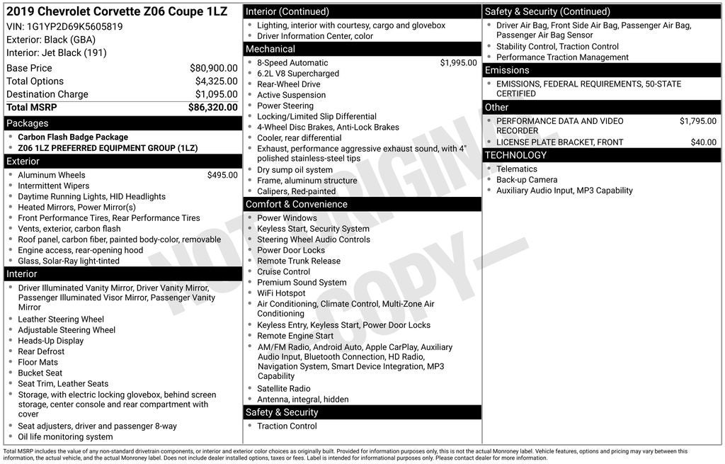 2019 Chevrolet Corvette Z06 1LZ