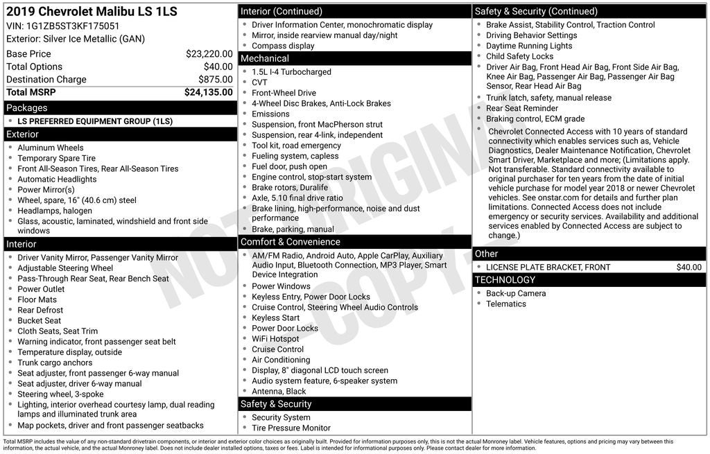 2019 Chevrolet Malibu LS 1LS