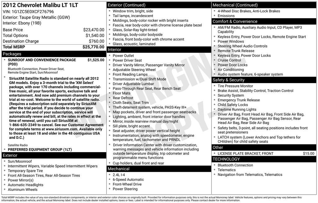 2012 Chevrolet Malibu LT 1LT