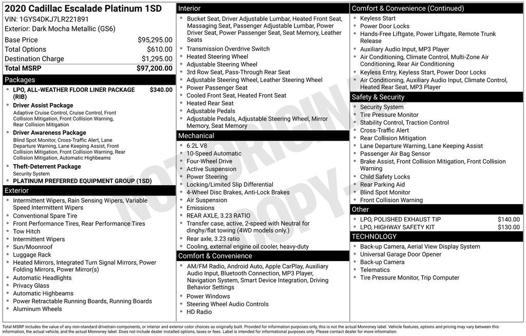 2020 Cadillac Escalade Platinum Edition