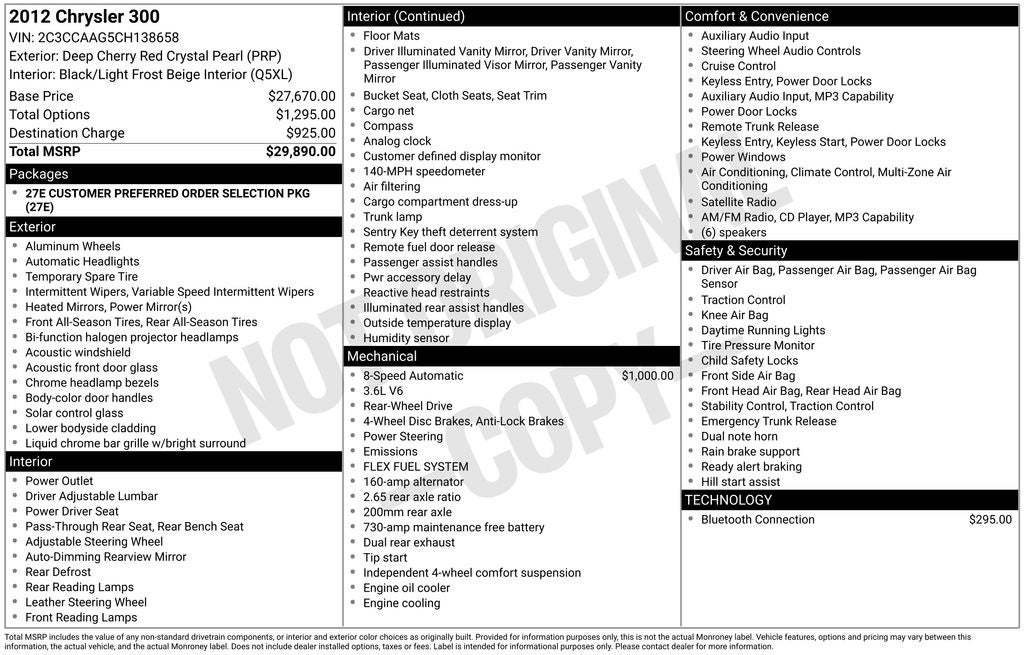 2012 Chrysler 300 Base