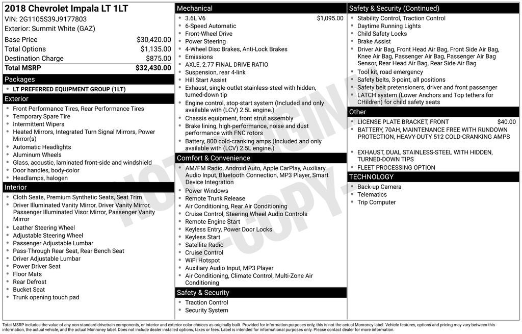 2018 Chevrolet Impala LT 1LT