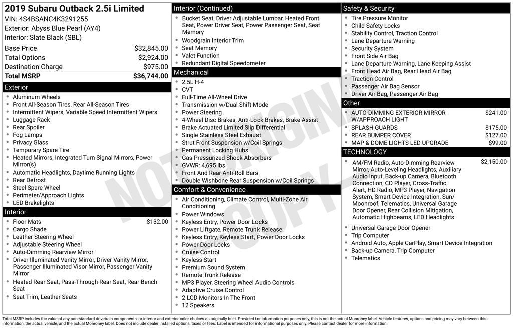 2019 Subaru Outback 2.5i Limited