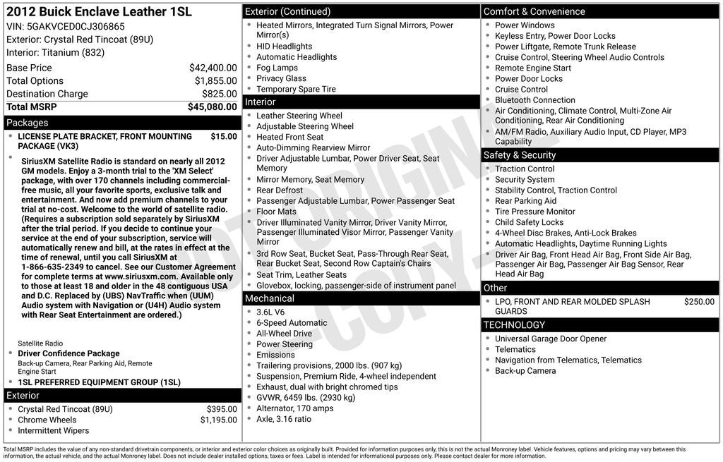 2012 Buick Enclave Leather Group