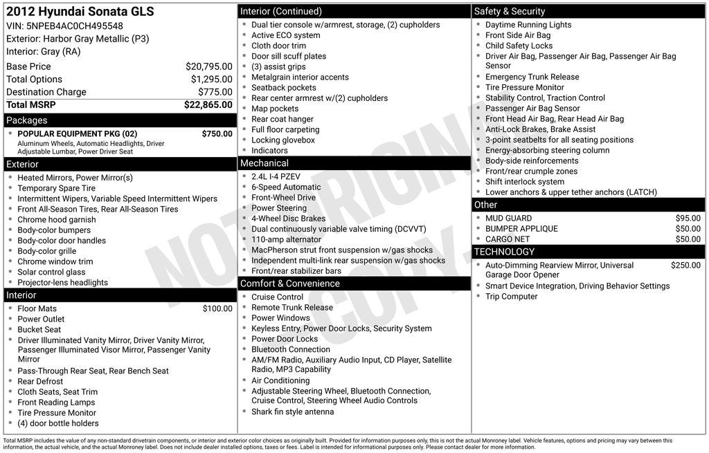 2012 Hyundai Sonata GLS