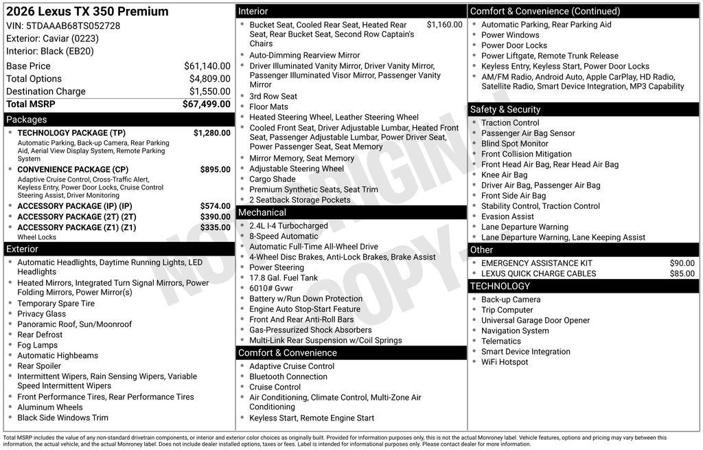 2026 Lexus TX 350 Premium