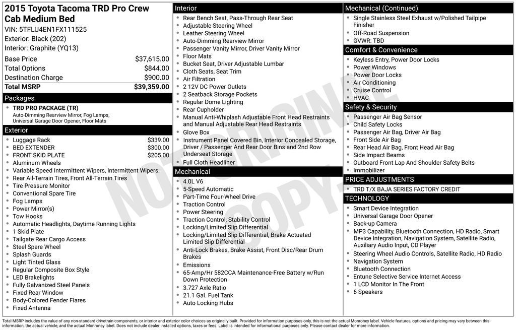 2015 Toyota Tacoma Base V6