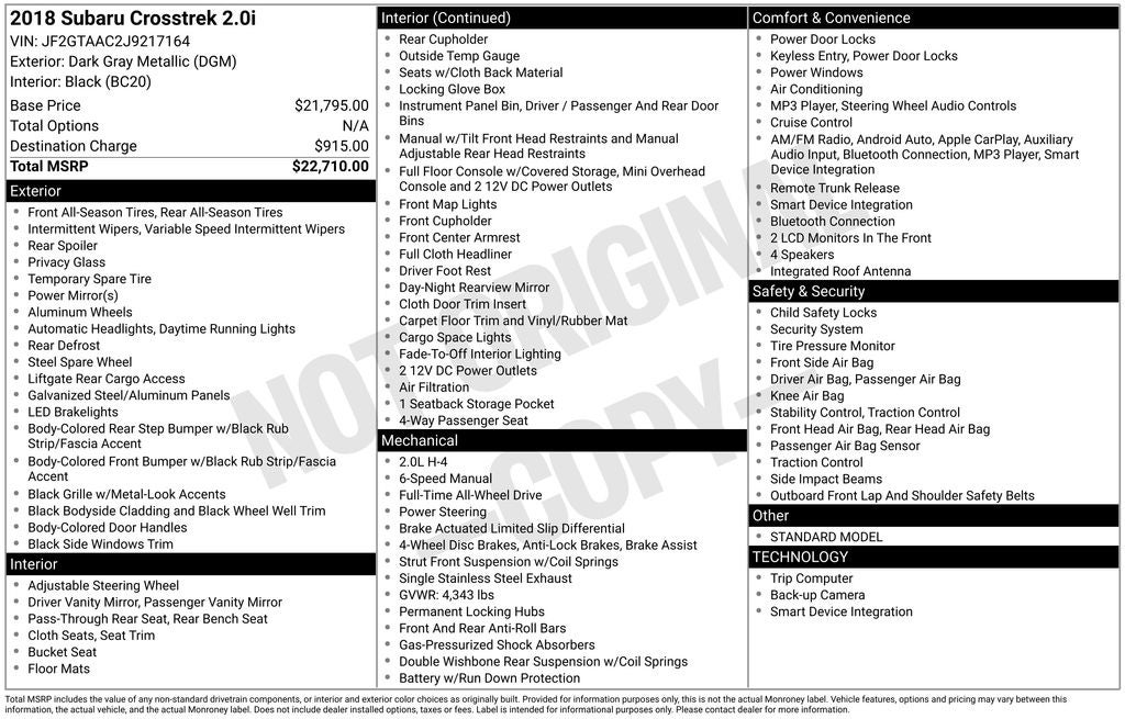 2018 Subaru Crosstrek 2.0i
