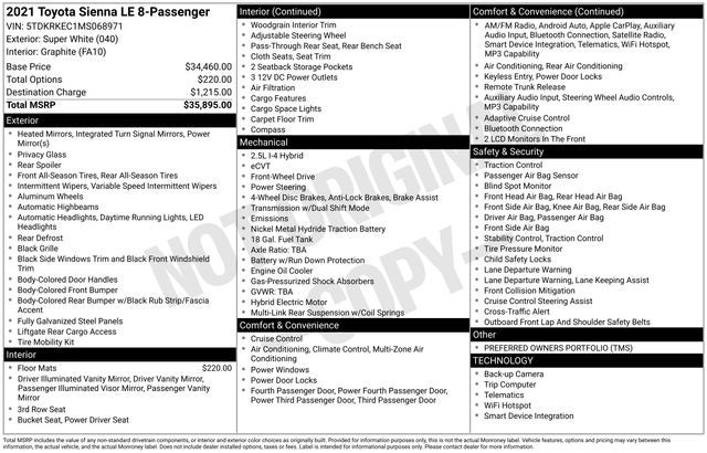 2021 Toyota Sienna LE 8 Passenger