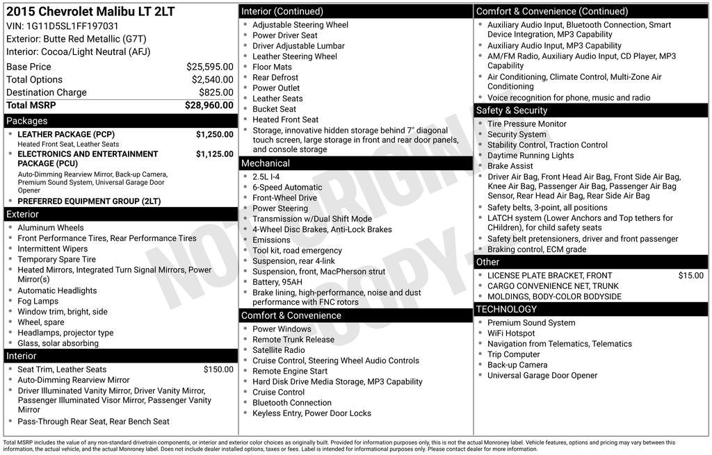 2015 Chevrolet Malibu LT 2LT
