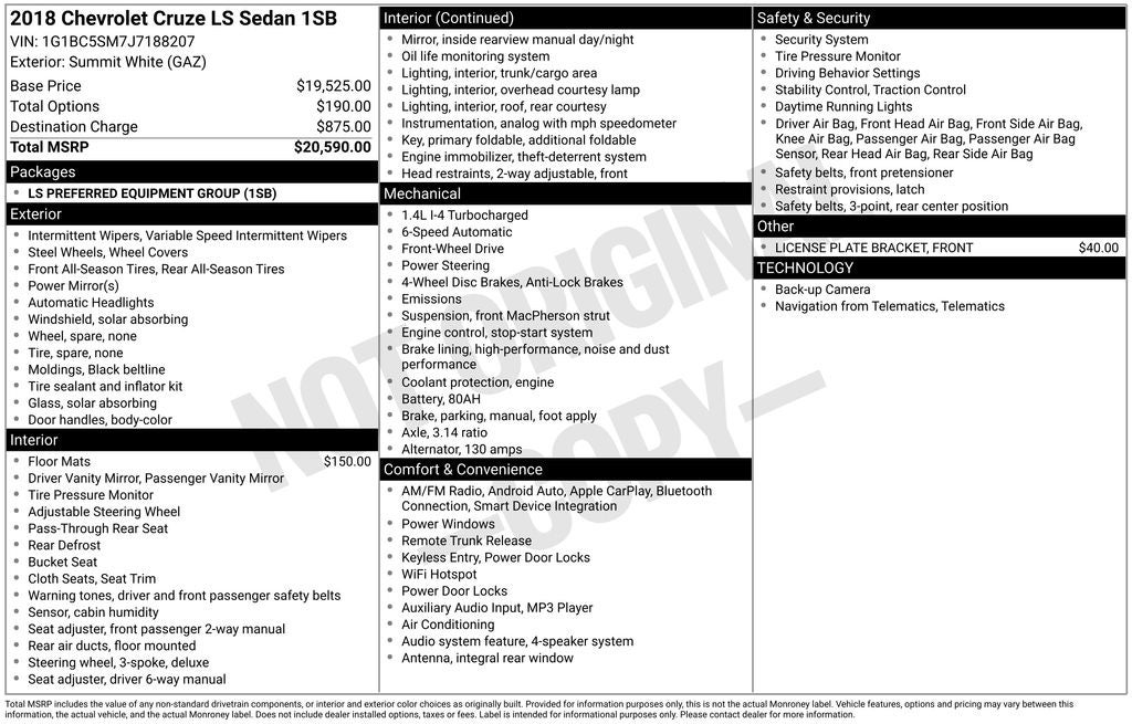 2018 Chevrolet Cruze LS