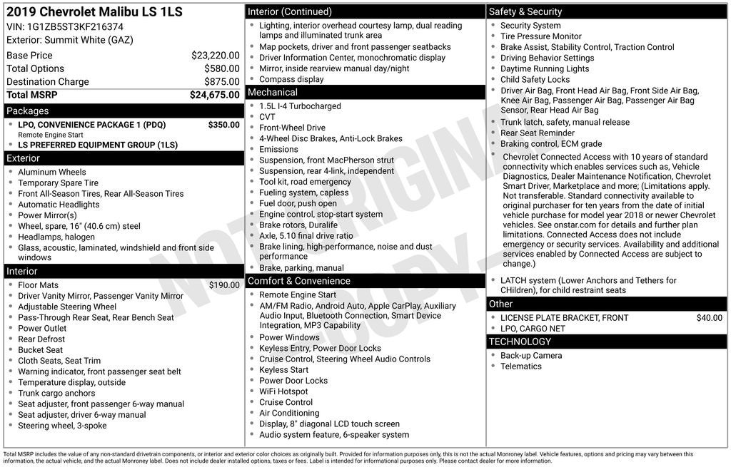 2019 Chevrolet Malibu LS 1LS