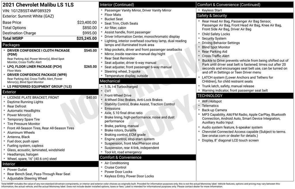 2021 Chevrolet Malibu LS 1LS