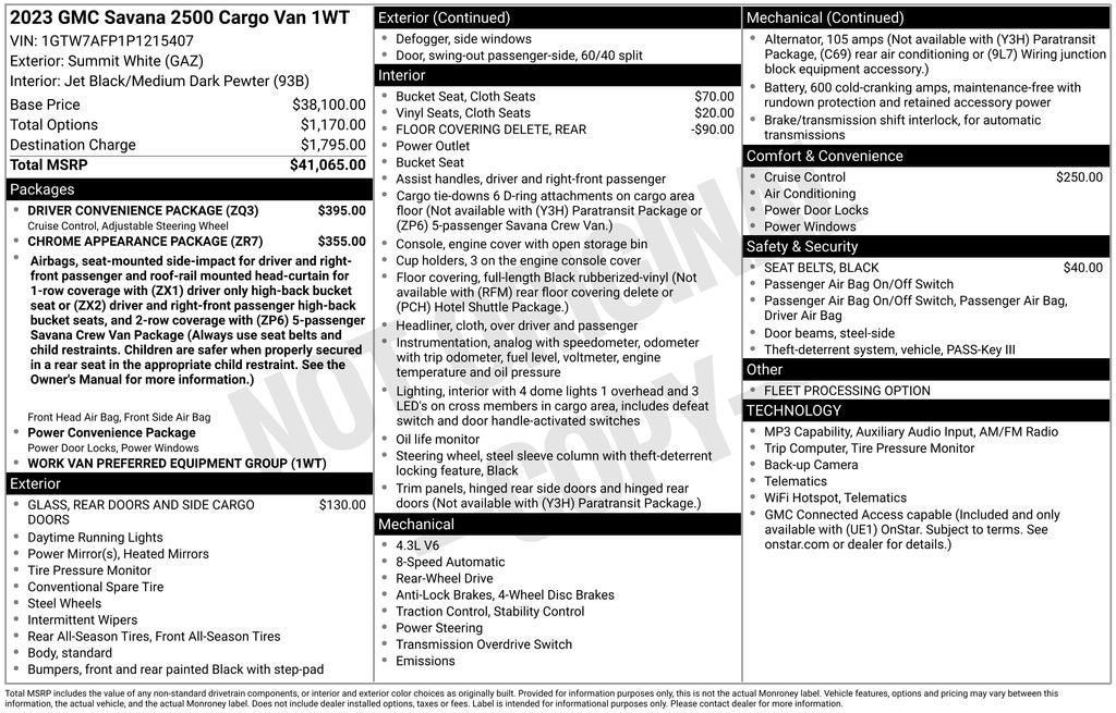 2023 GMC Savana 2500 Work Van