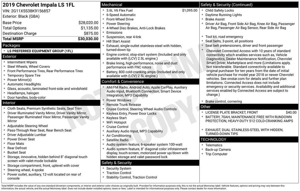 2019 Chevrolet Impala LS 1FL
