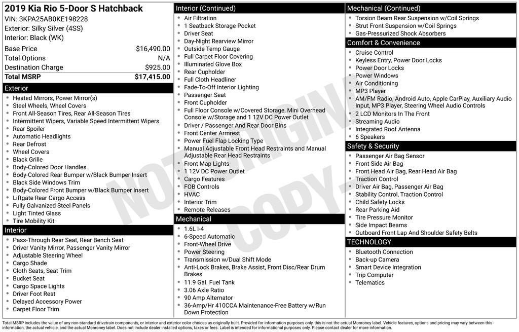 2019 Kia Rio S