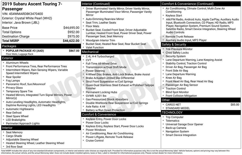 2019 Subaru Ascent Touring
