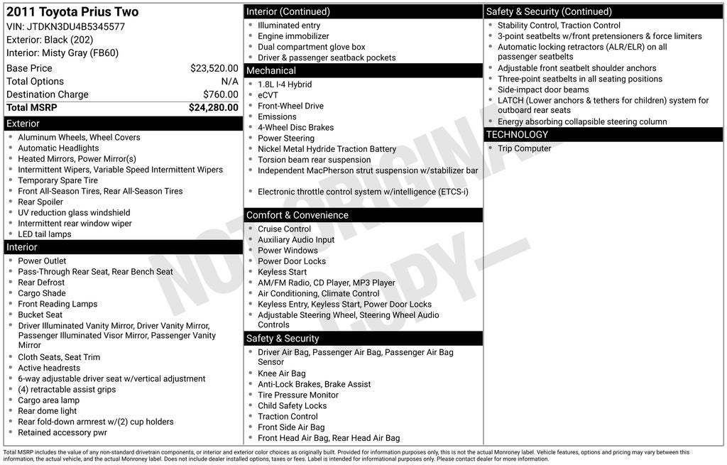 2011 Toyota Prius Two