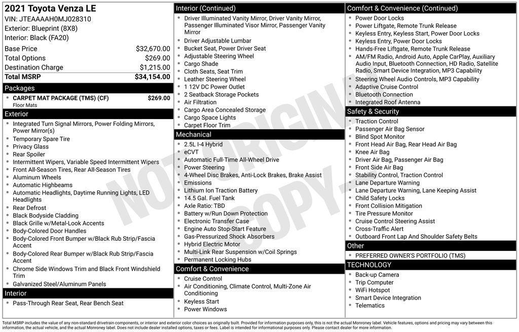 2021 Toyota Venza LE