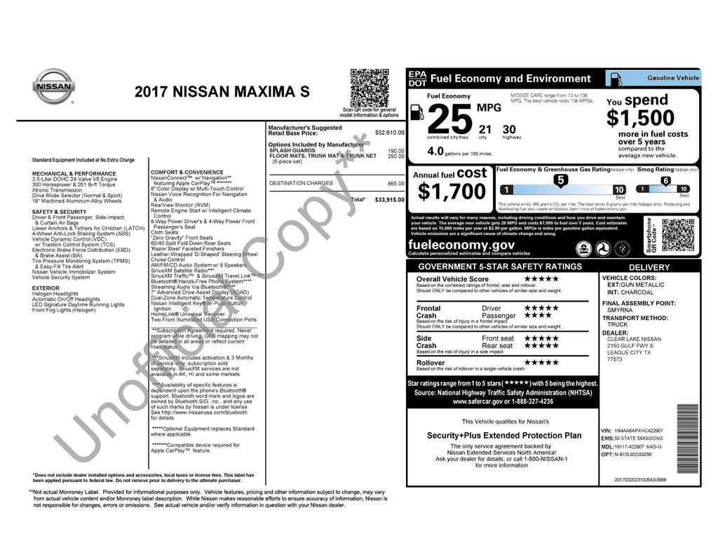 2017 Nissan Maxima 3.5 S