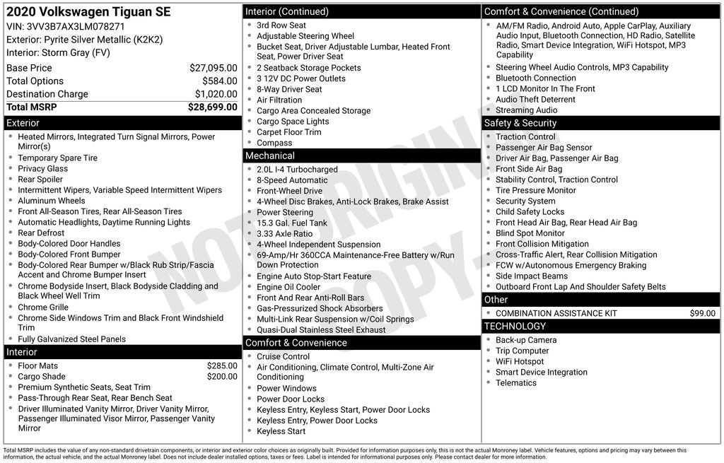 2020 Volkswagen Tiguan 2.0T SE