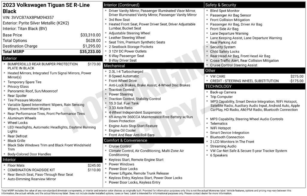 2023 Volkswagen Tiguan 2.0T SE R-Line Black