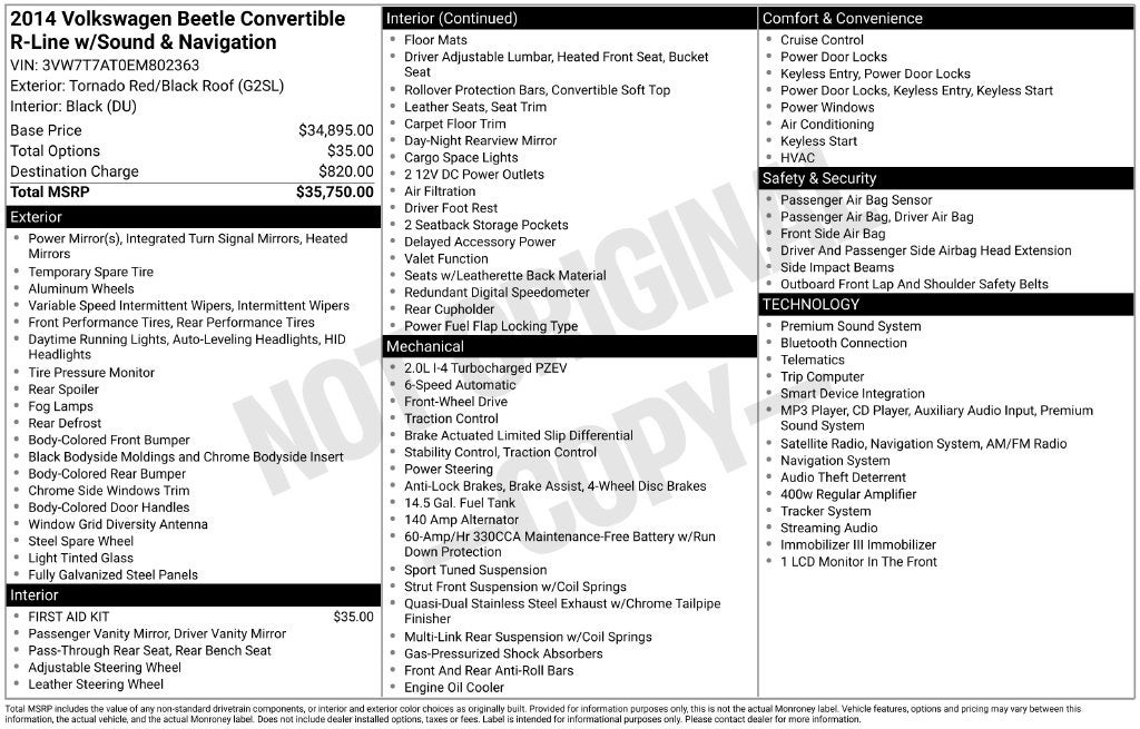 2014 Volkswagen Beetle Convertible 2.0T R-Line