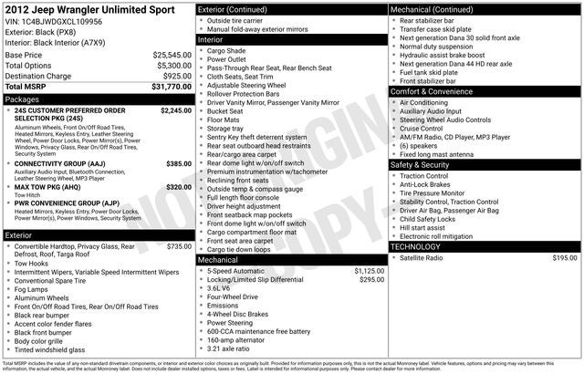 2012 Jeep Wrangler Unlimited Sport