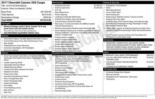 2017 Chevrolet Camaro SS 2SS