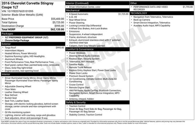 2016 Chevrolet Corvette Stingray 1LT