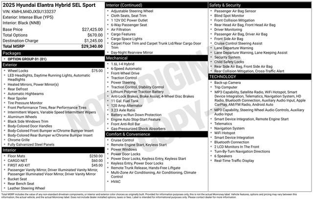 2025 Hyundai Elantra Hybrid SEL Sport